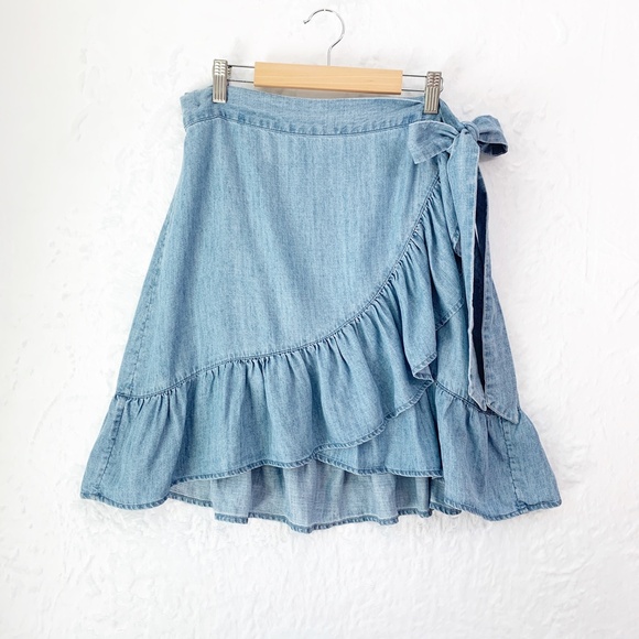Rails Etienne Chambray Wrap Mini Skirt Sz L - Picture 2 of 11